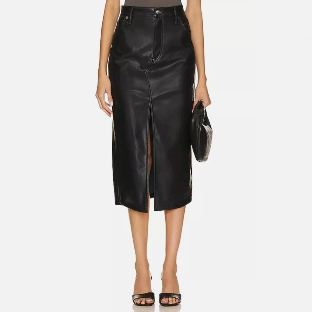 Rag & Bone Womens Black Faux Leather Knee Medi Pencil Skirt - Size 25